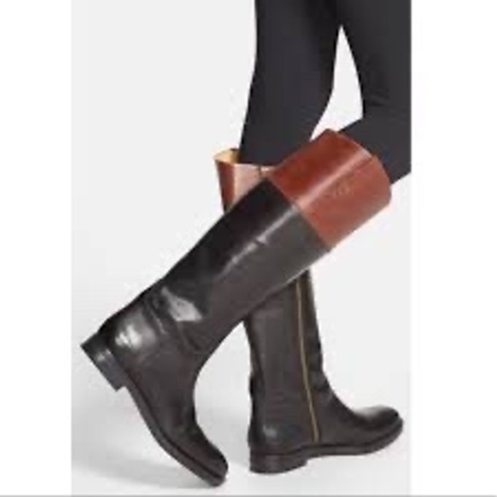 Enzo Angiolini Riding Boots Womens 10 Black Brown Leather Two Tone Colorblock
